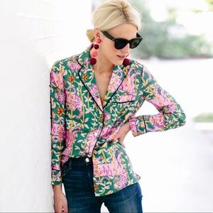 J.Crew Drake’s London Green Bengal Tiger Silk Top